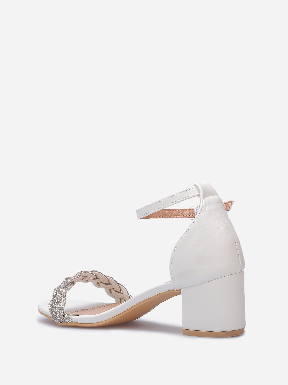 Sandales à bride tressée en strass- Blanc