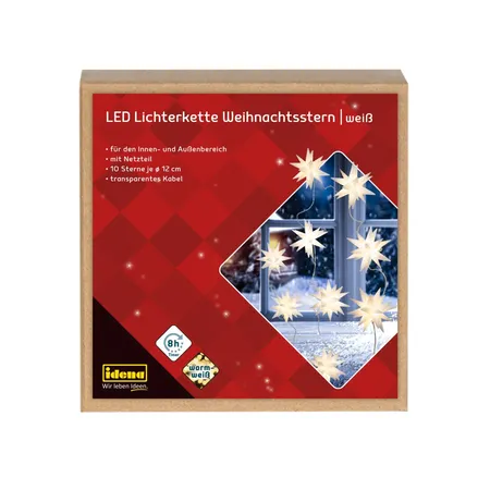 Idena LED Lichterkette 10 Sterne weiß Ø 12cm