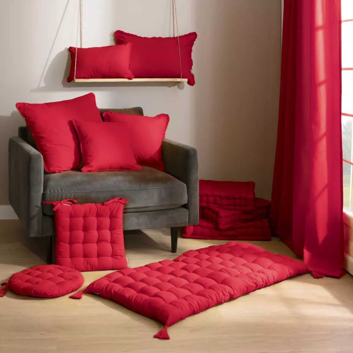 Coussin de sol coton (60 x 60 cm) Pixel Rouge