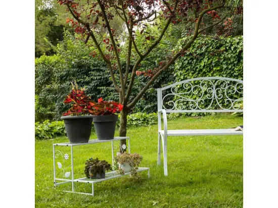 Support pour pots de fleurs en métal blanc 80x44x44h