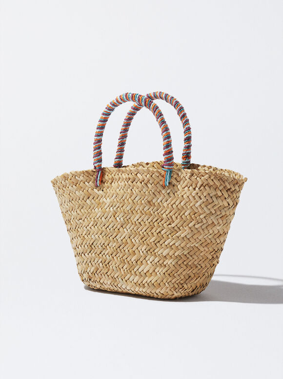 Bolsa de palha com miçangas e lantejoulas - Crua