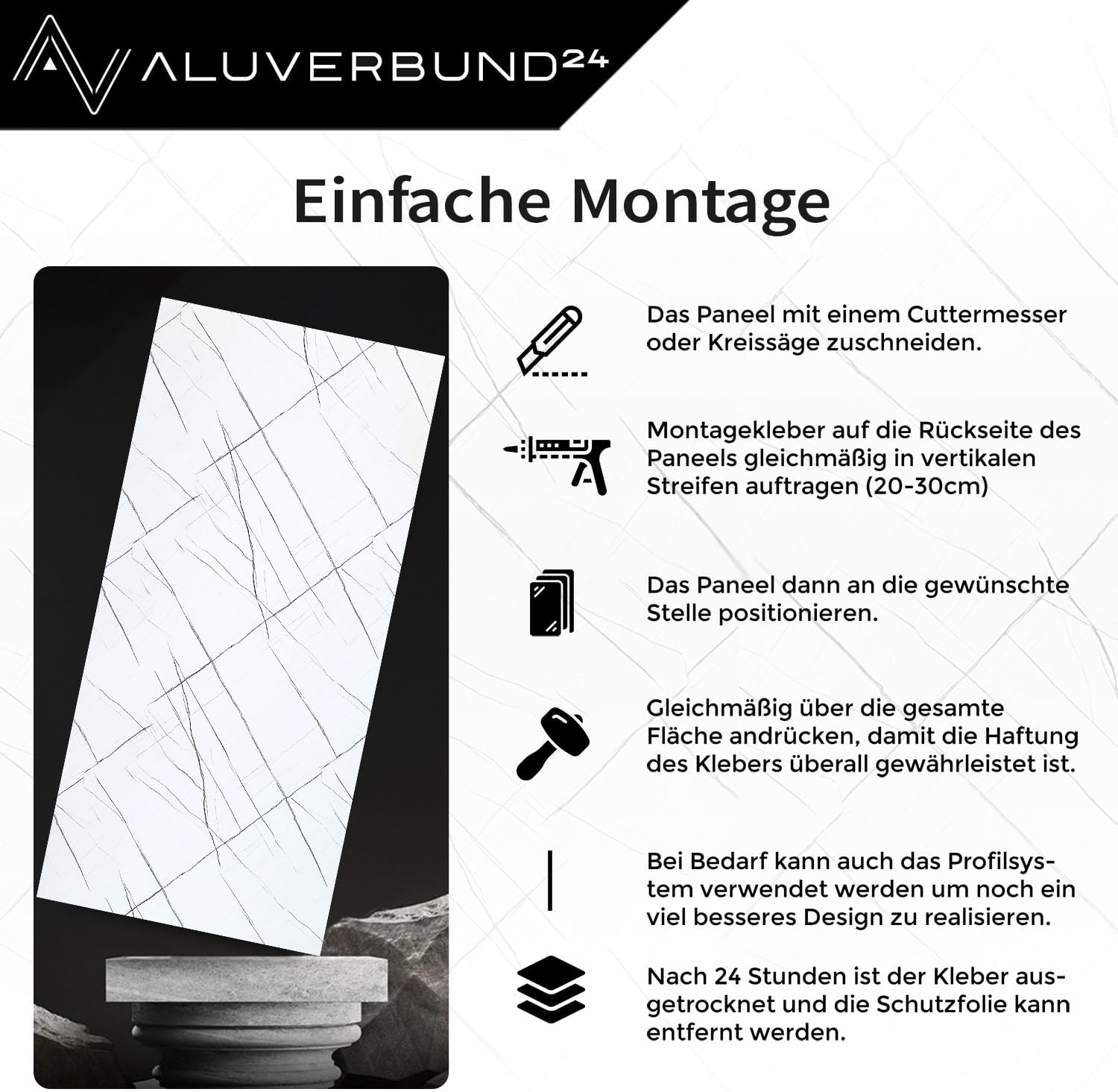 AMON Wandpaneele 122x244cm in Natur-Steinoptik (Classic Grey) ideal als Duschrückwand Badrückwand Küchenrückwand TV-Rückwand Dusch- Bad- Wand-Verkleidung aus 3mm PVC Wasserdicht Wasserfest