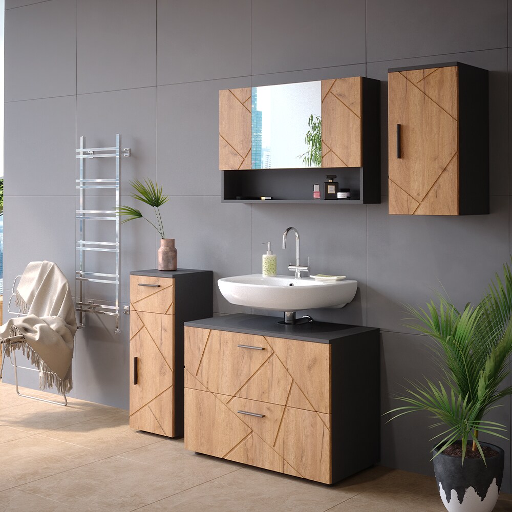Vicco Badmöbelset Irma Anthrazit Eiche modern 80 cm 30 cm Badezimmerschrank Badschrank Badezimmermöbel Waschtischunterschrank Spiegelschrank Midischrank Hängeschrank Schranktür Schrankschublade