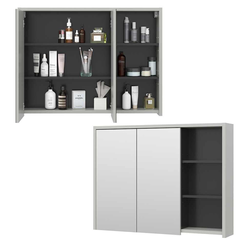 Vicco Spiegelschrank Badschrank Badezimmermöbel Viola Grau Anthrazit modern 100x75 cm Badspiegel Badezimmer Schrank Badmöbel Schranktür Schrankfach