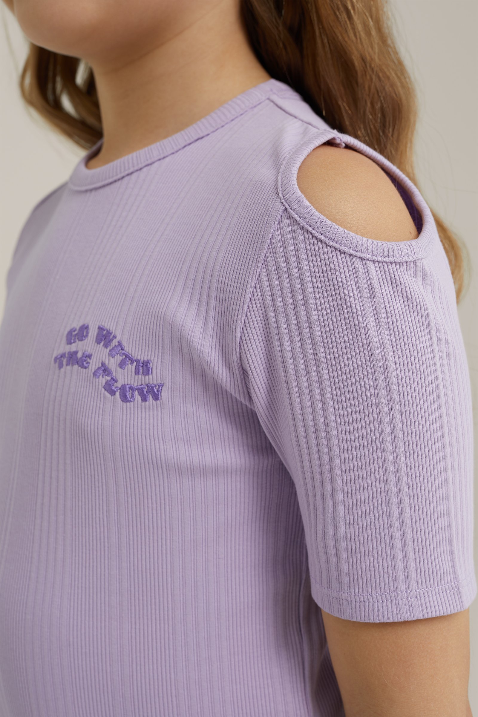 Meisjes T-shirt van ribstof WE Fashion Lila
