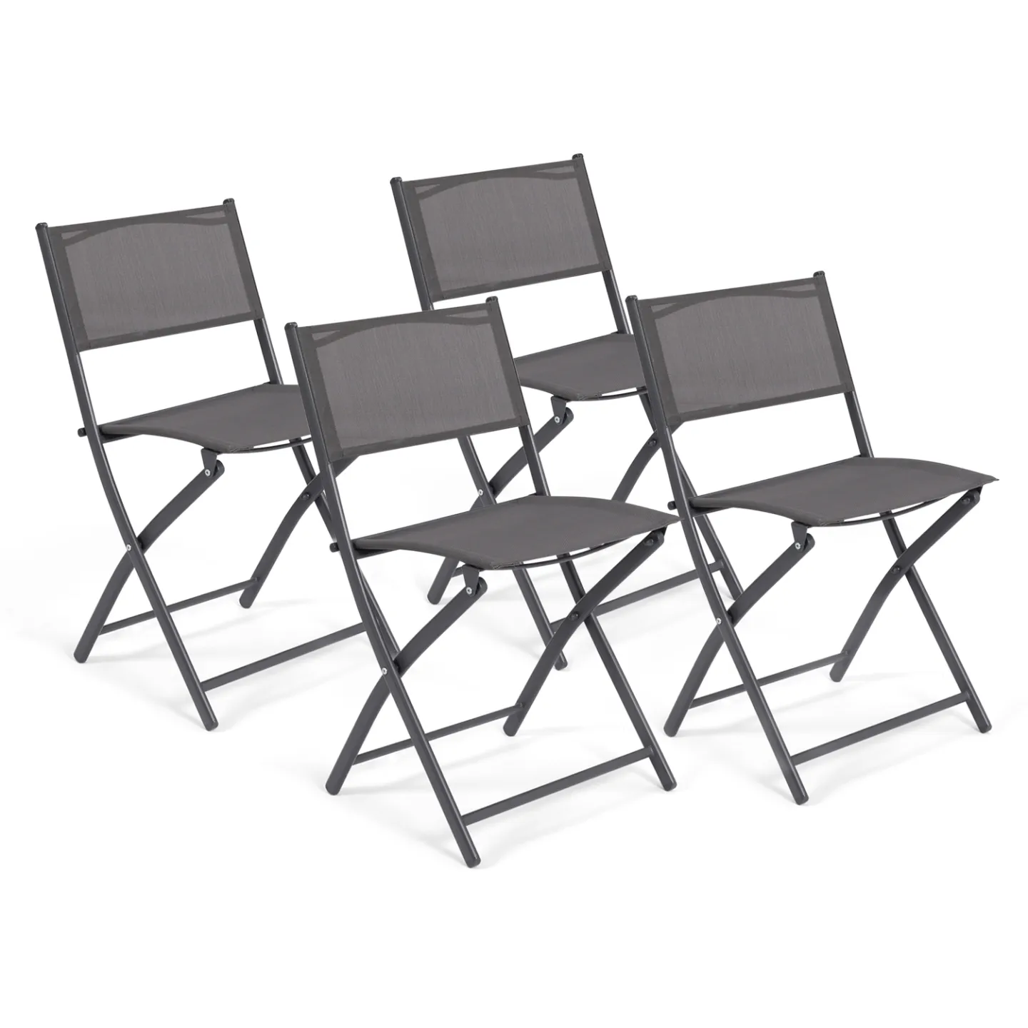 Lot de 4 chaises de jardin pliantes BASTIA métal et textilène gris anthracite