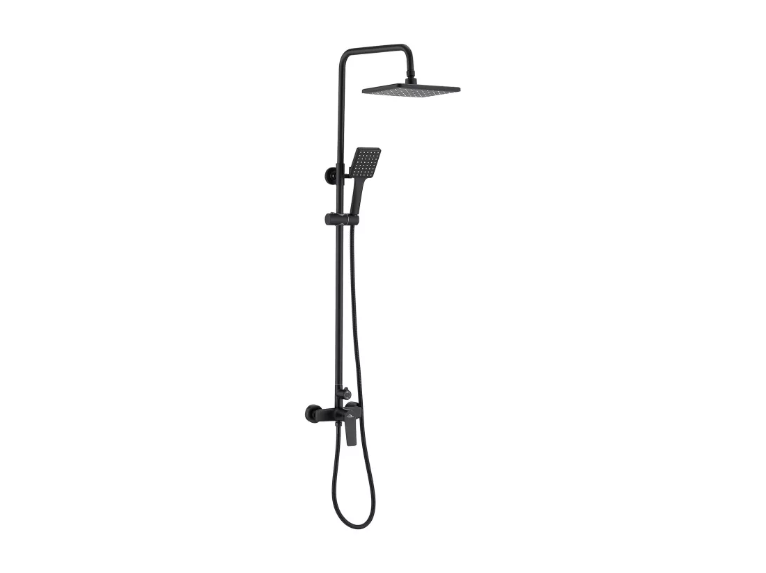Colonne de douche Noir Interrupteur à poignée Ensemble de douche avec 26*19cm douche de tête Douchette à main Carré pour Salle de Bain