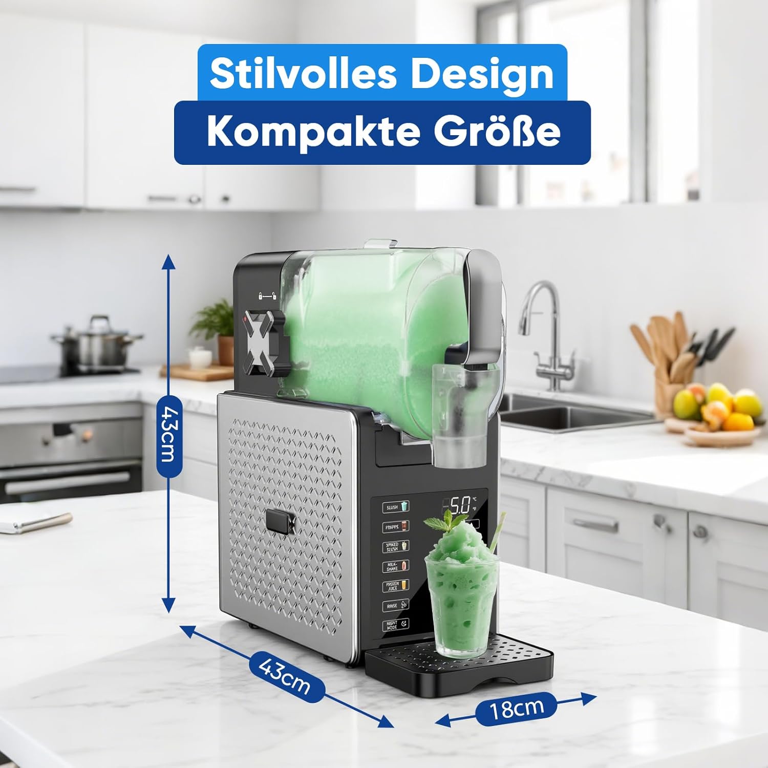 Slush Maschine – 2,5 L Slushie Maschine für Zuhause, mit LED-Display, 6 voreingestellten Programmen für Eiscreme, Frappés, Milchshakes automatischer Reinigung Swiss Classic Set (Black+Sliver)