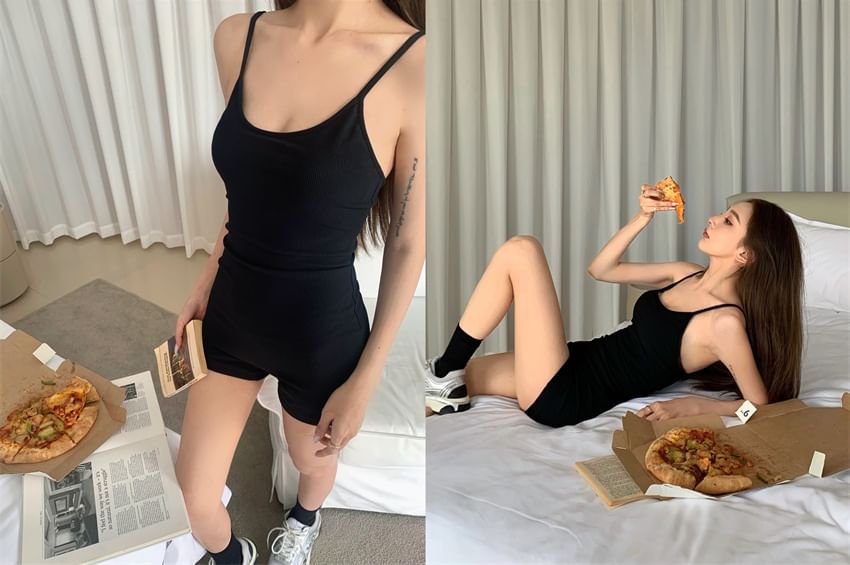 Duwnie - Spaghettibandjes Scoop Neck Effen Romper