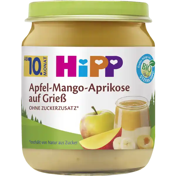 Bio Apfel-Mango-Aprikose auf Grieß