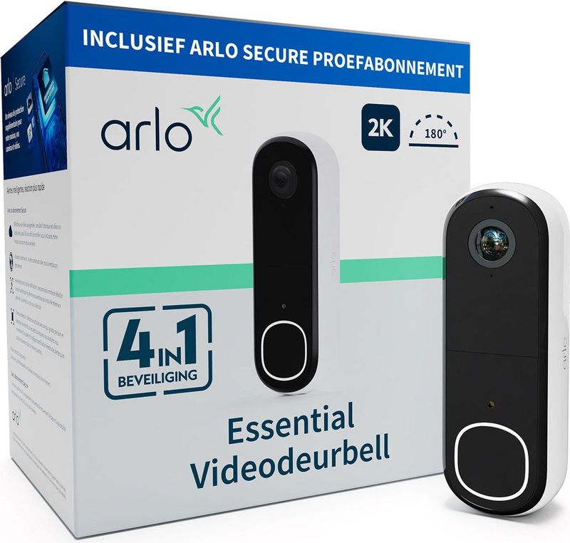 Arlo 2K draadloze video deurbel met camera, 1 deurbel, wit
