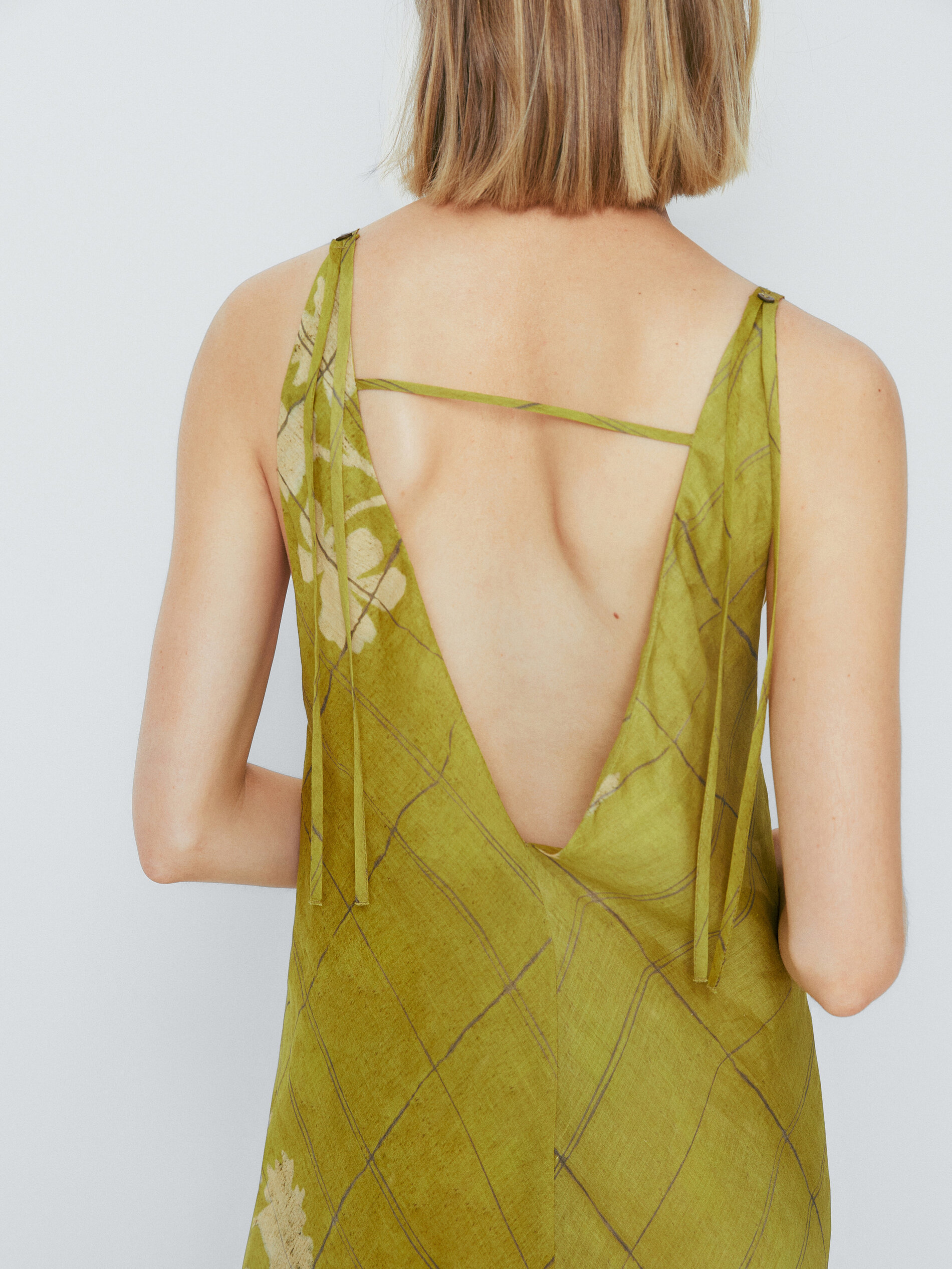 Vestido longo xadrez com alças finas - OLIVA