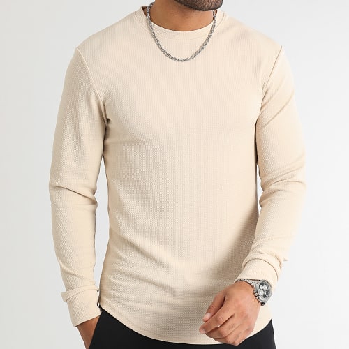 Tee Shirt Manches Longues Texturé Waffle 0553 Beige Clair