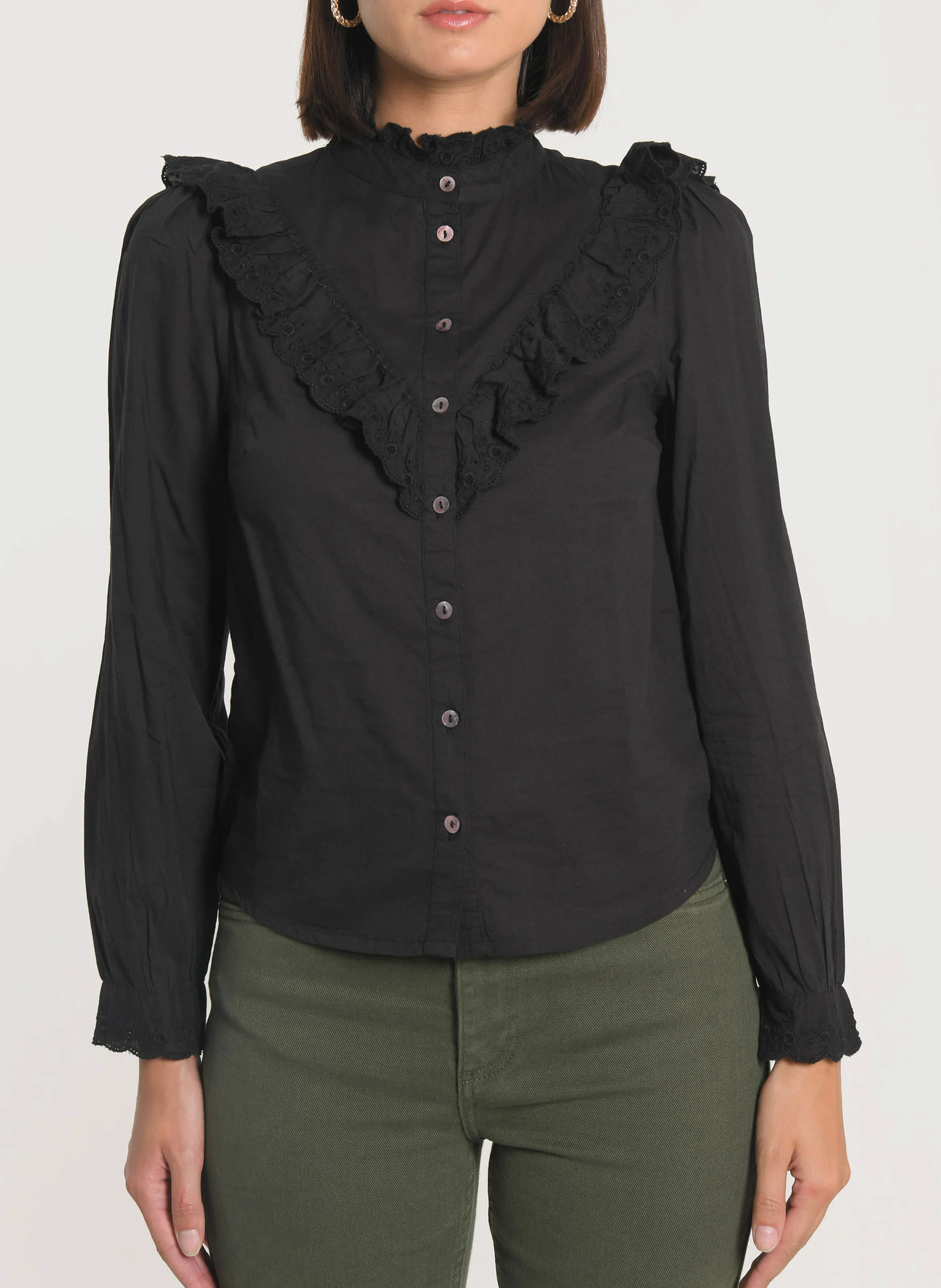 EMMA - Chemise à volants en coton| Noir