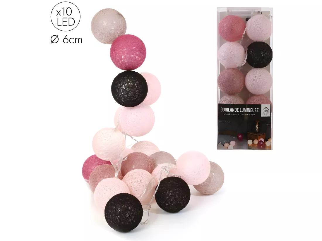 Guirlande Boule Rose Taupe 10 Led D6cm 1m92