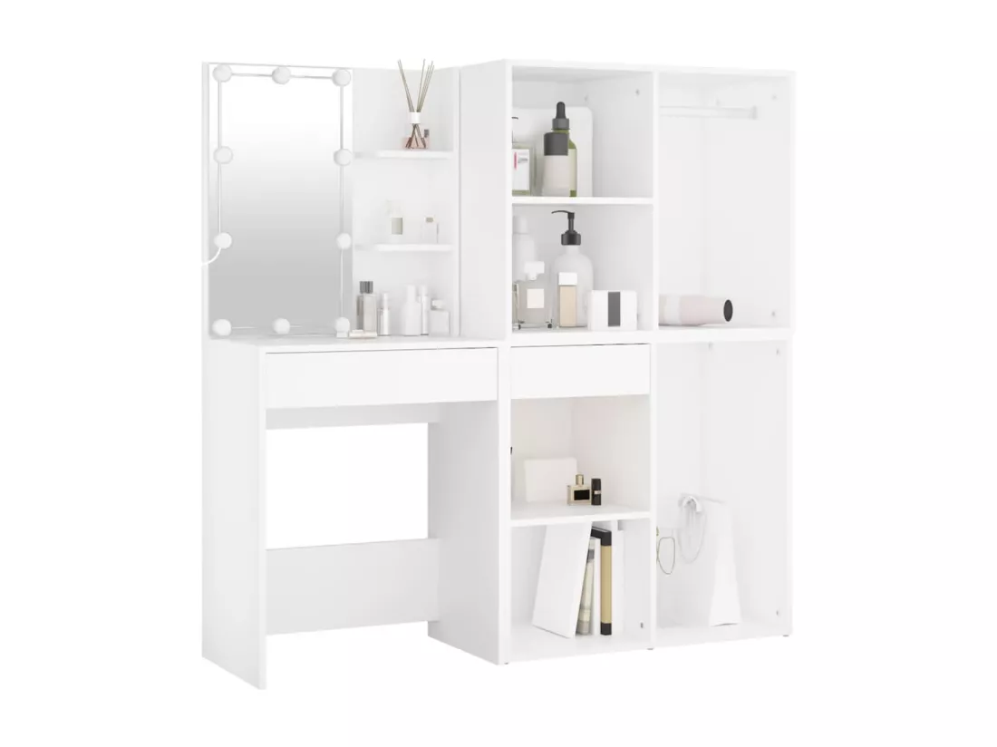 Coiffeuse à LED avec 2 armoires Blanc Bois d'ingénierie