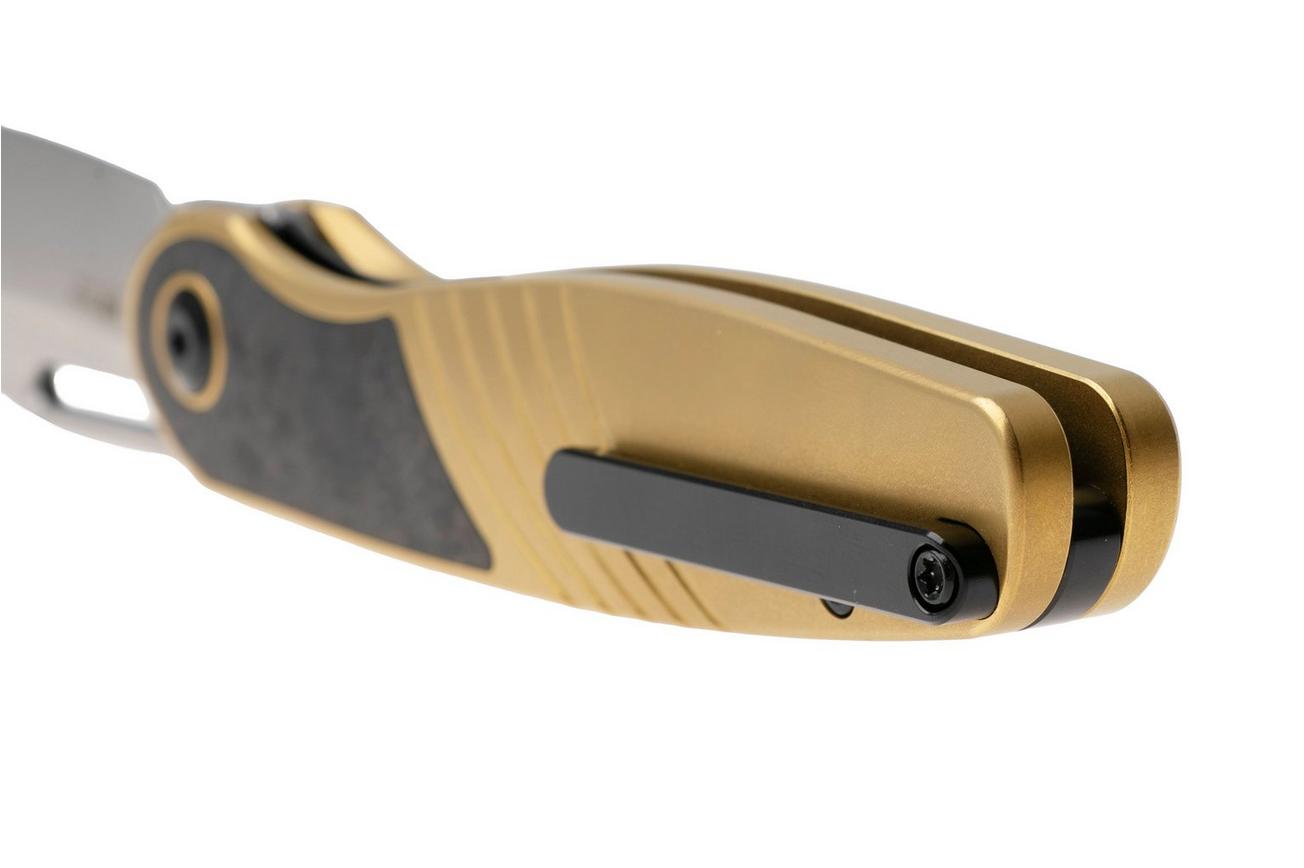 Kizer Raze KI3720A3 Two Tone S45VN, Gold Titanium Carbonfiber Inlay, zakmes, Mark Perez design