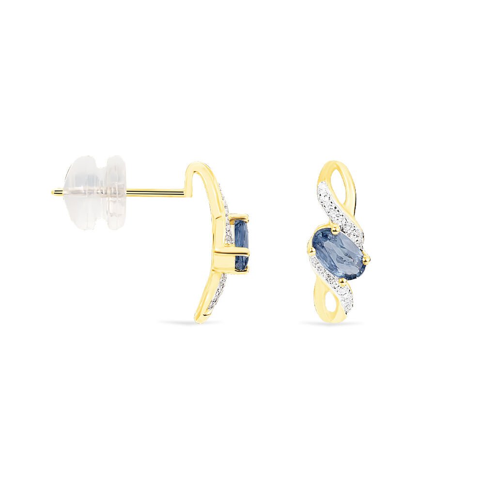 Boucles D'oreilles Puces Or Jaune Saphir Et Diamant