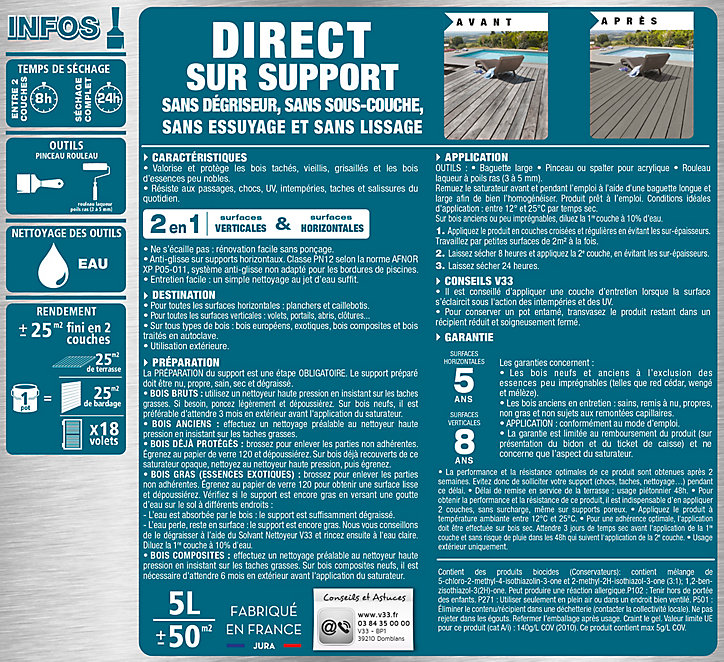 Saturateur extérieur terrasses et bardages Okoumé V33 5L