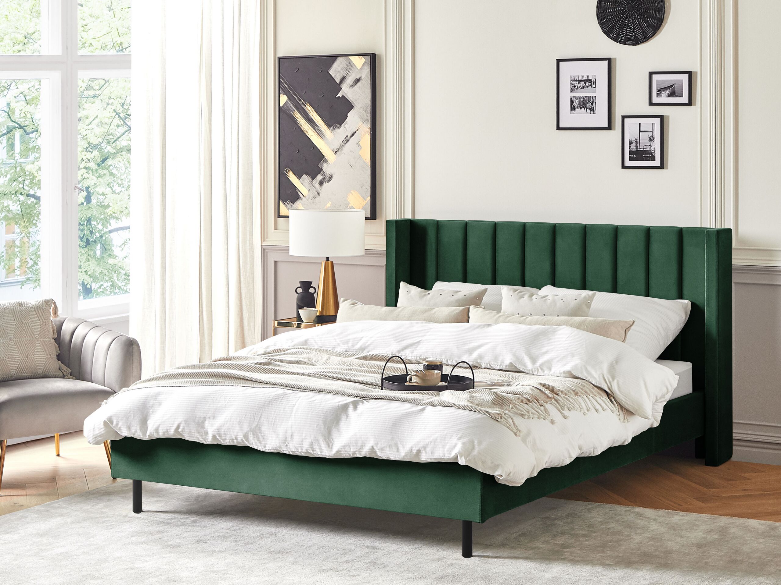 Beliani-VILLETTE -Tweepersoonsbed-Donkergroen-180 x 200 cm-Fluweel