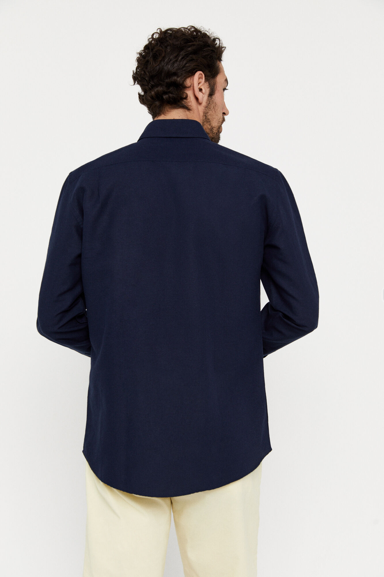 Camisa lisa algodón lino - Azul marinho