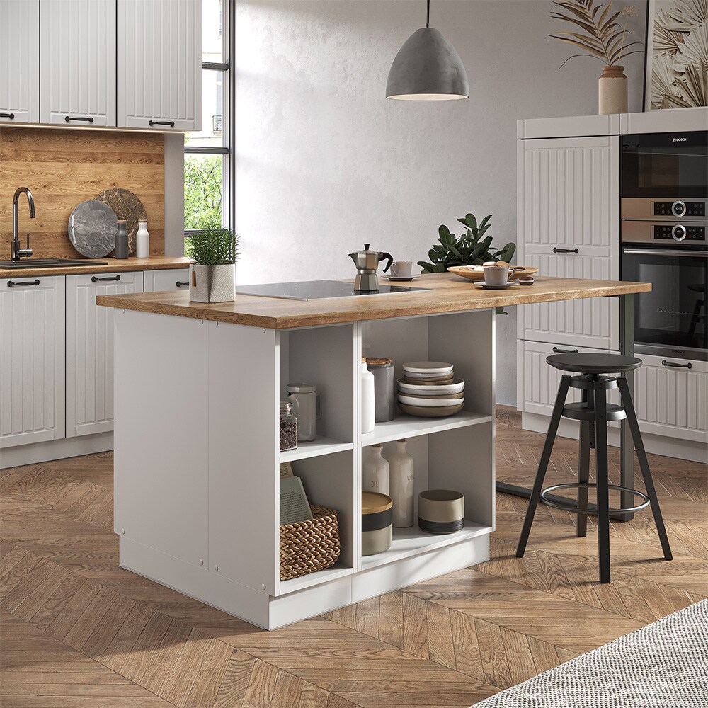 Vicco Kücheninsel Küchenblock Einbauküche Fame-Line Landhaus Weiß 90 cm Küchen Schränke Apothekerunterschrank Schubunterschrank Regalinselunterschrank Softclose-Scharnier Küchenmöbel