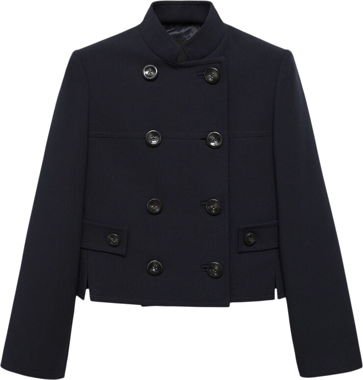 MANGO Double-breasted cropped jacket Navy