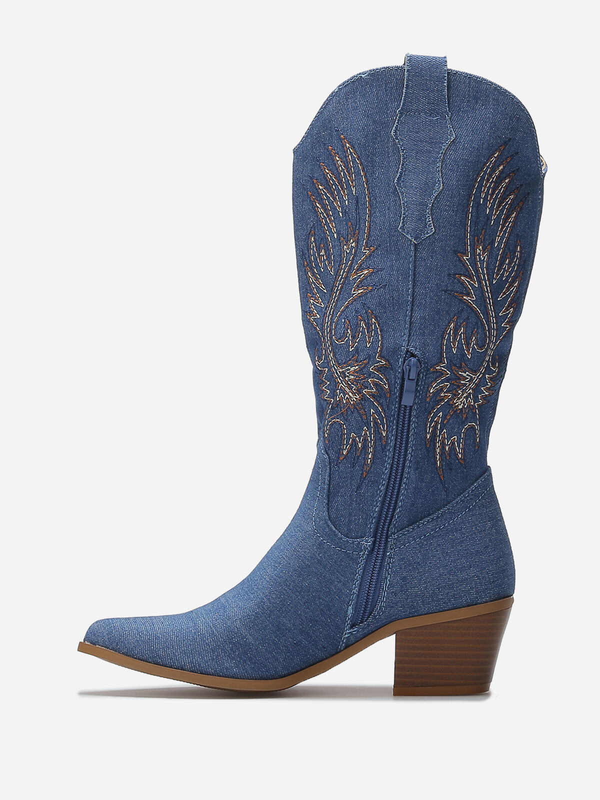Santiags en denim à motifs brodés- Bleu