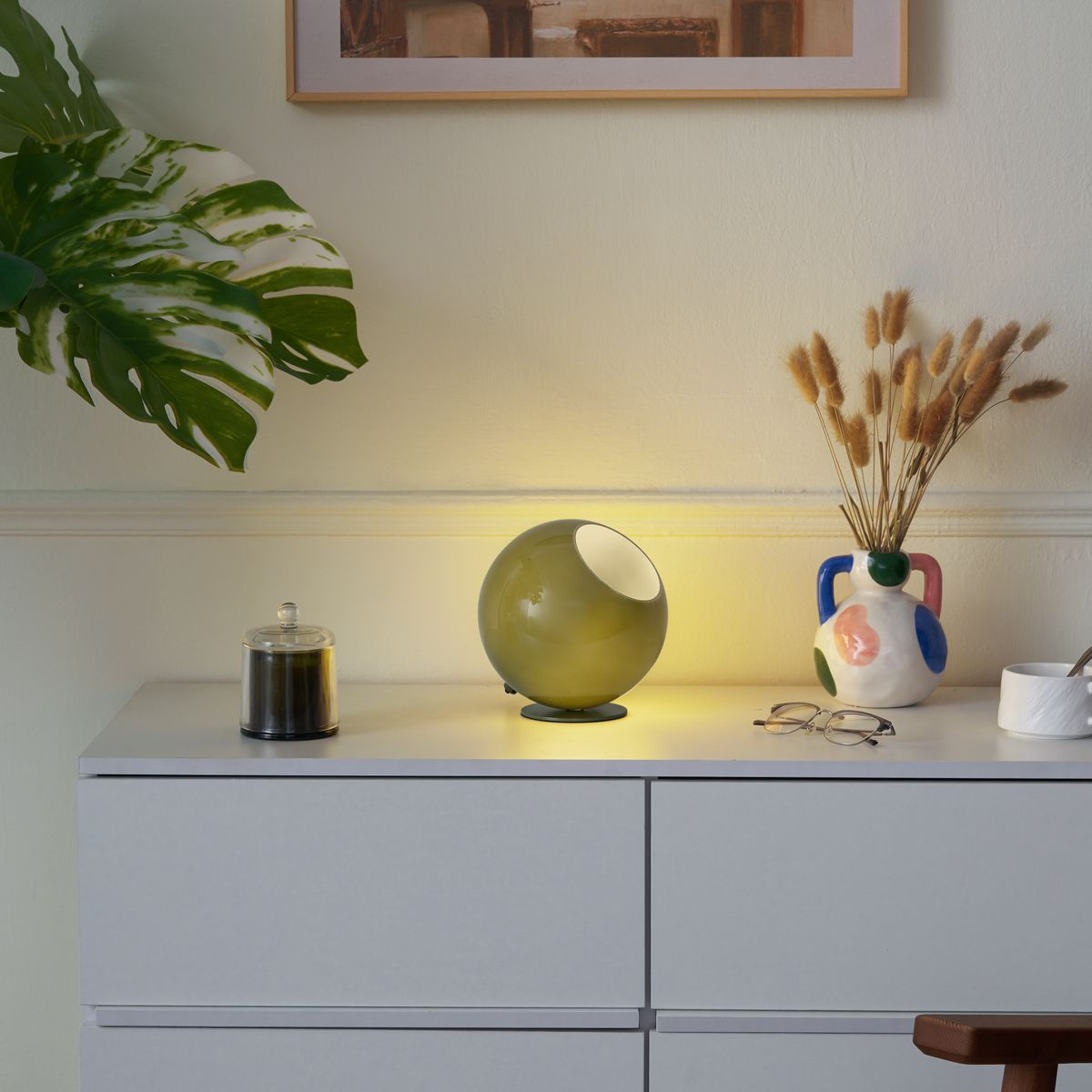Retro tafellamp groen met glas - Mabel