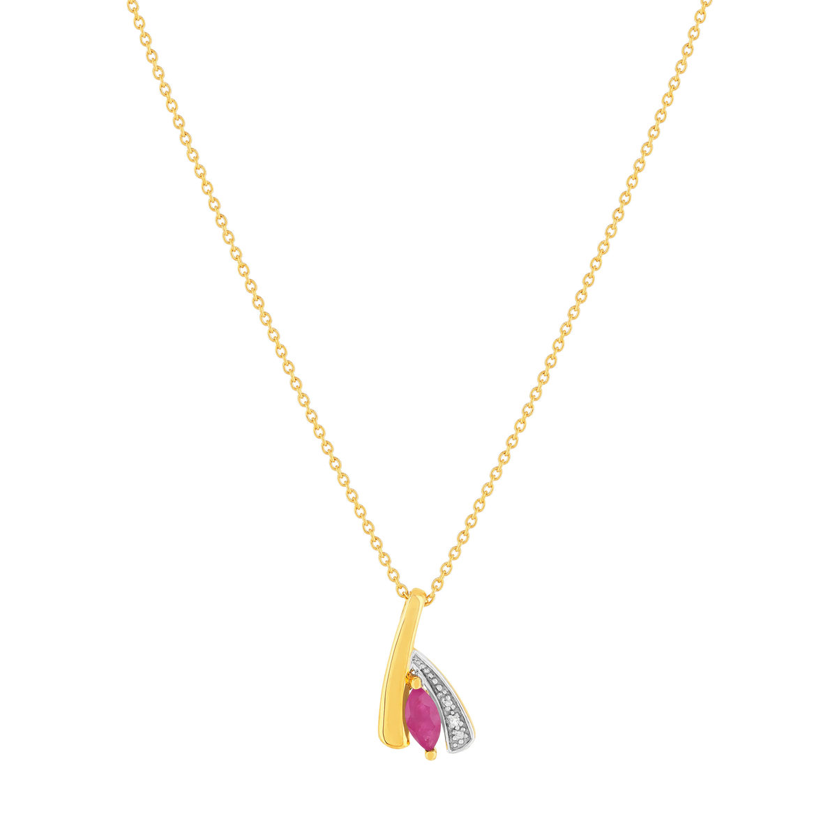 Collier or 375 jaune 2 tons rubis et diamant 45cm avec anneau de raccourcissement à 42cm