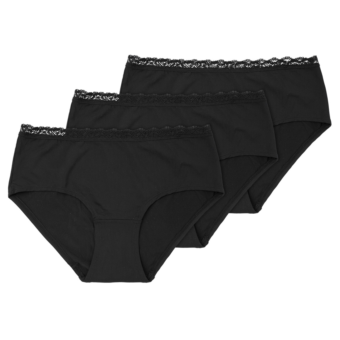 Gina Benotti 3 Damen Pantys mit Spitzenbund schwarz