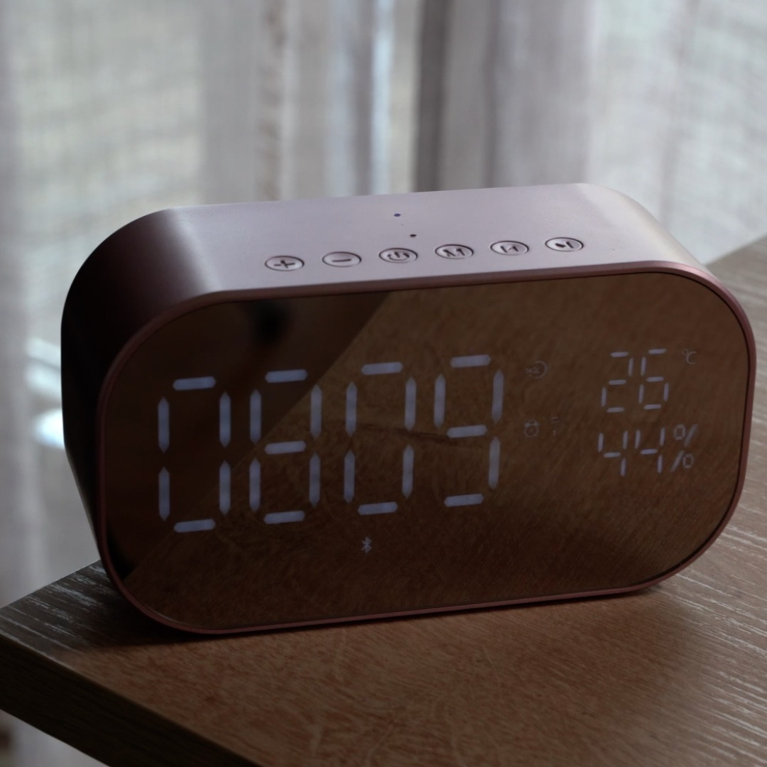 Bluetooth 4.2 Radio Wecker Lautsprecher mit Thermometer USB / Micro SD / Aux-In   2200mAh Akku   USB Ladeport - Rosa