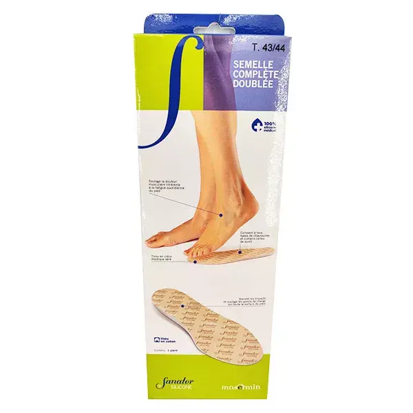 Palmilha Sanator de silicone totalmente forrada, tamanho 43-44, 1 par