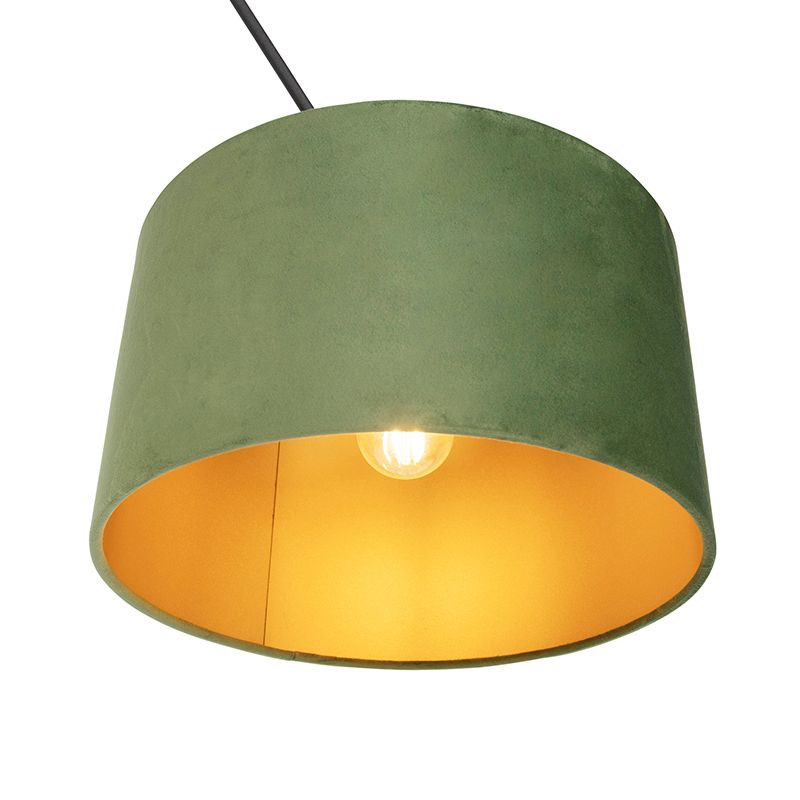 Hanglamp zwart met velours kap groen met goud 35 cm - Blitz
