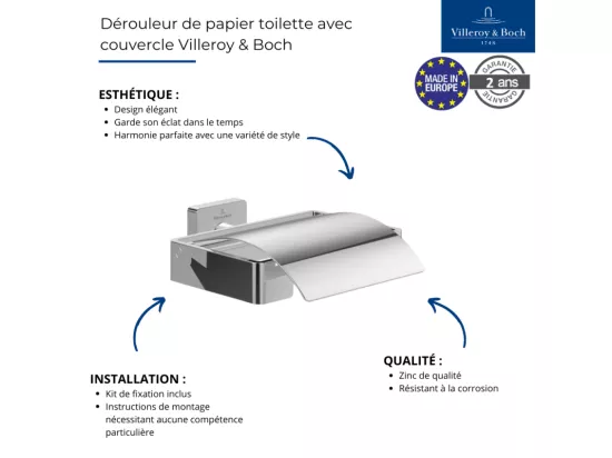 Dérouleur de papier toilette avec couvercle VILLEROY ET BOCH Elements - Striking Nickel Brossé