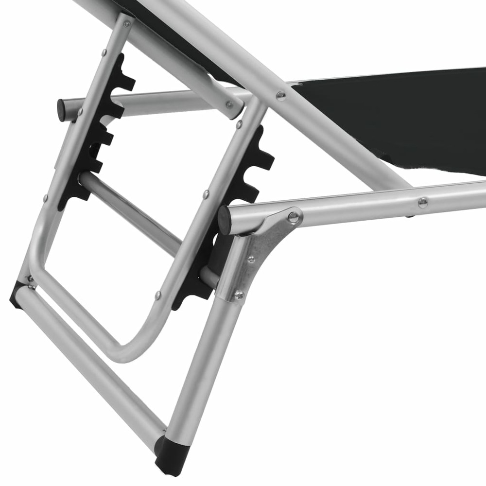 Chaises longues pliables et toit 2 pièces aluminium textilène noir
