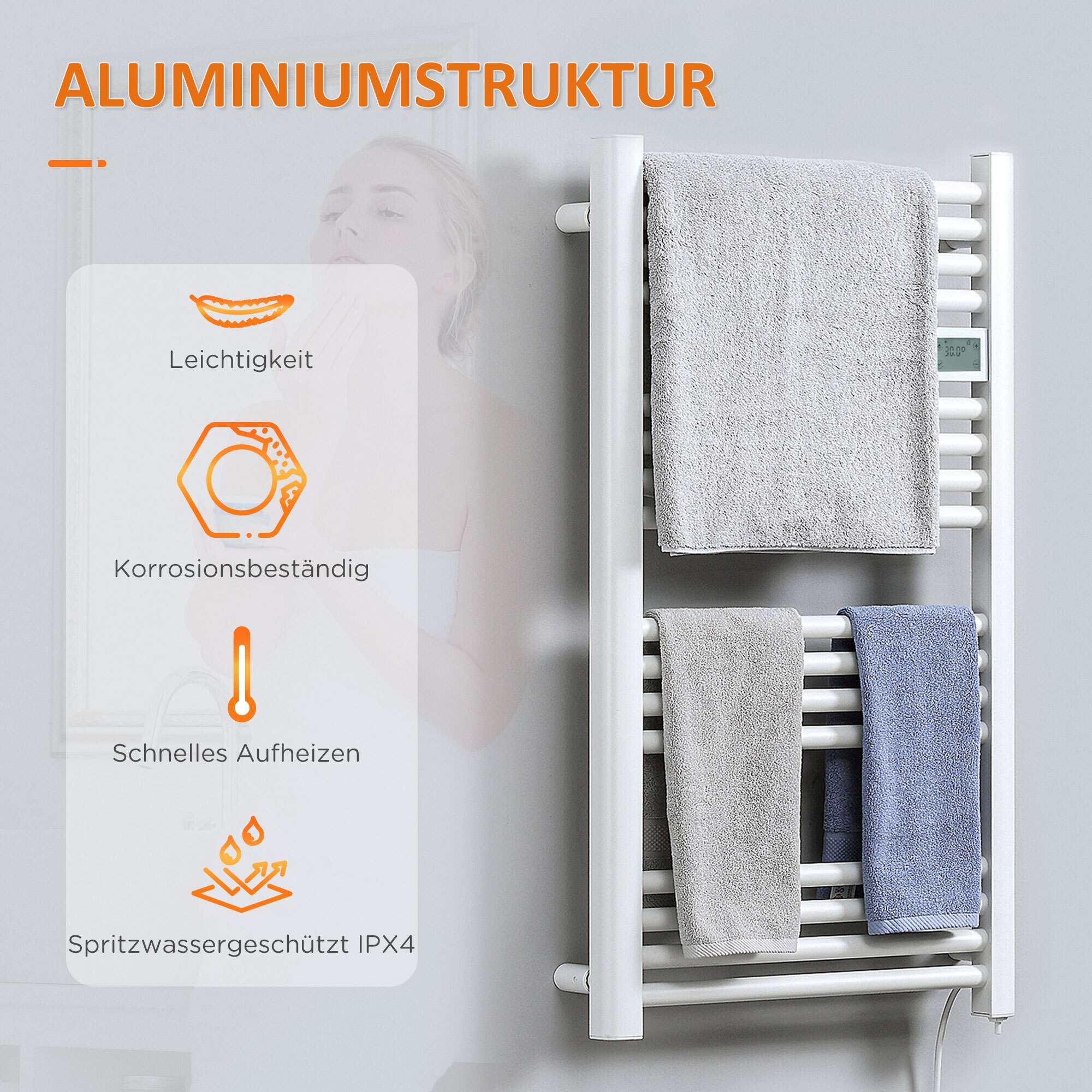 HOMCOM Handtuchwärmer mit Überhitzungsschutz weiß 54L x 4B x 96H cm