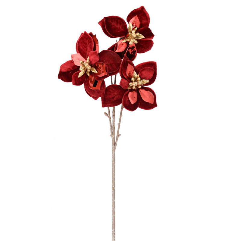 Poinsettia triple imitation velours artificielle