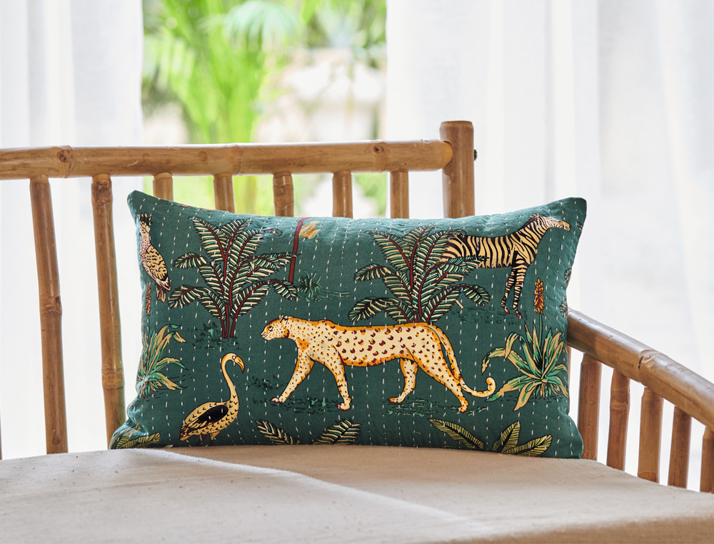 Coussin imprimé vert-Pause tropicale