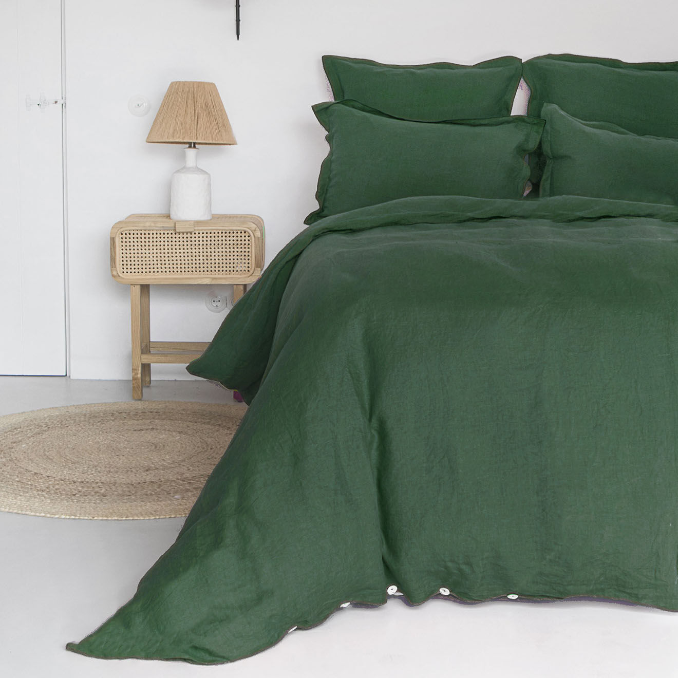 Febronie Drap housse 100% Lin lavé Hortense vert sauge