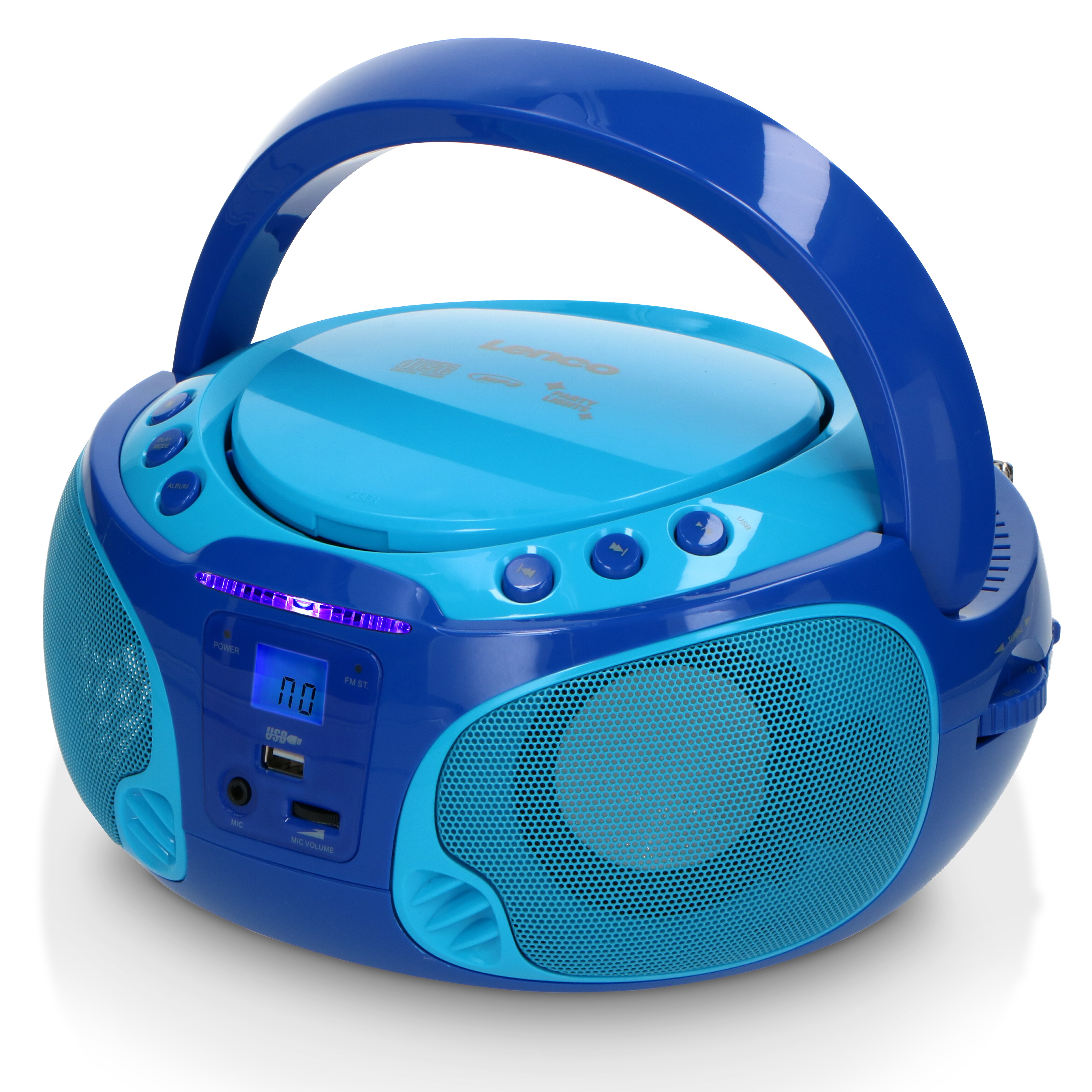 Lenco SCD-650BU - Tragbares FM-Radio mit CD/MP3-Player - USB-Anschluß - Karaoke - Mikrofon - Lichteffekte - Blau