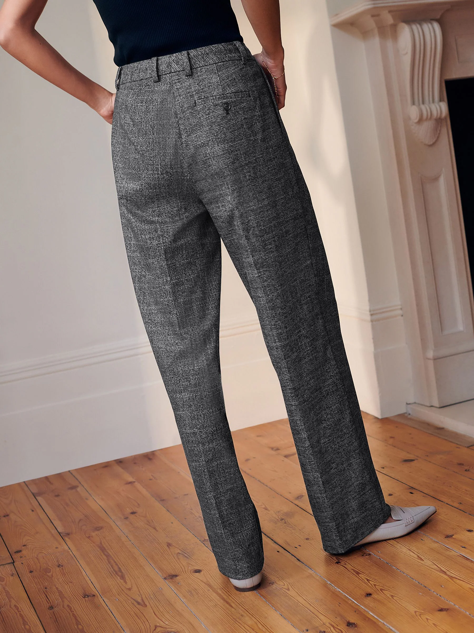 Grijs - Crosshatch Double Pleated Straight Leg Trousers