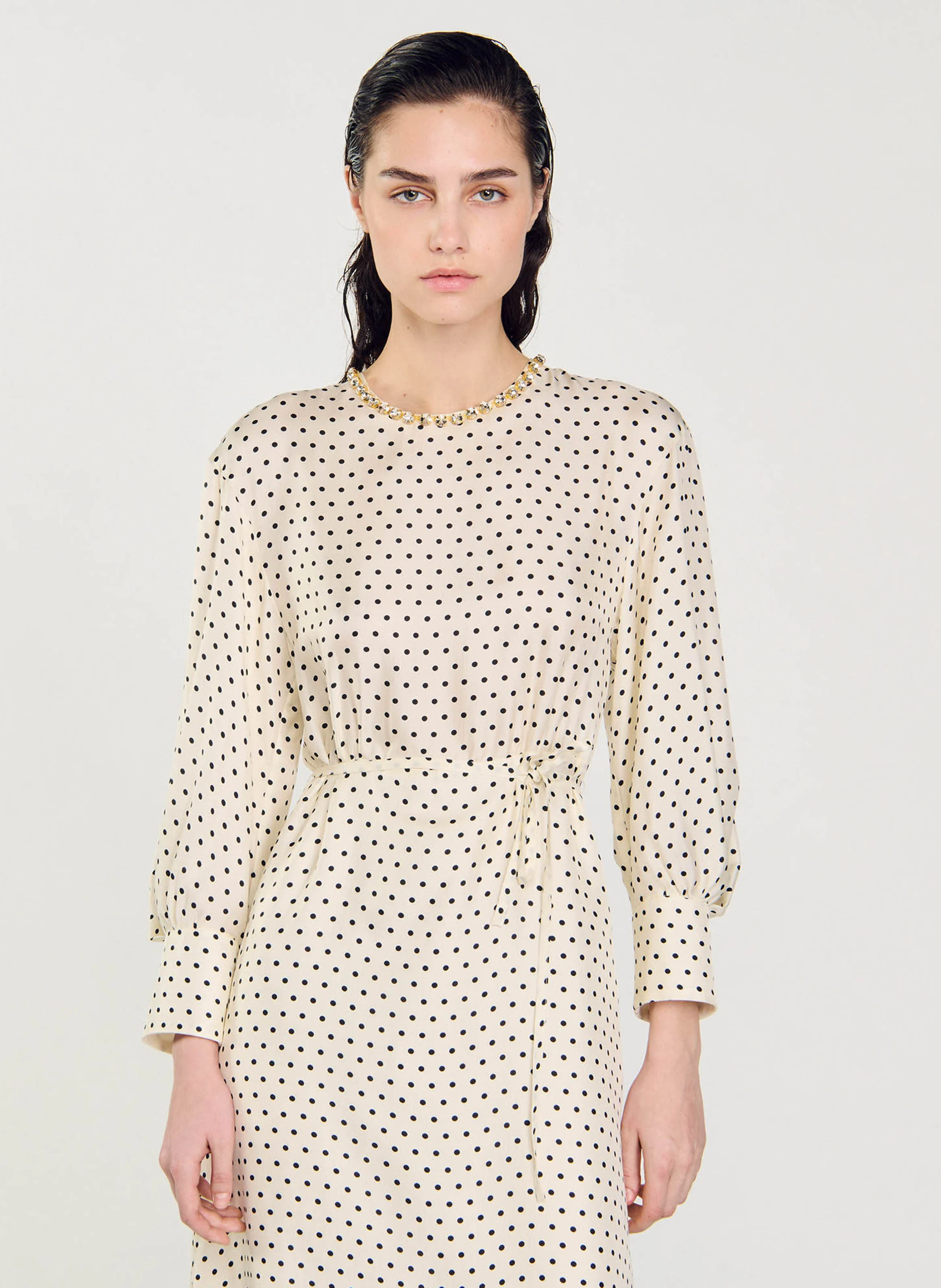 Robe longue col rond satinée | Multicolore
