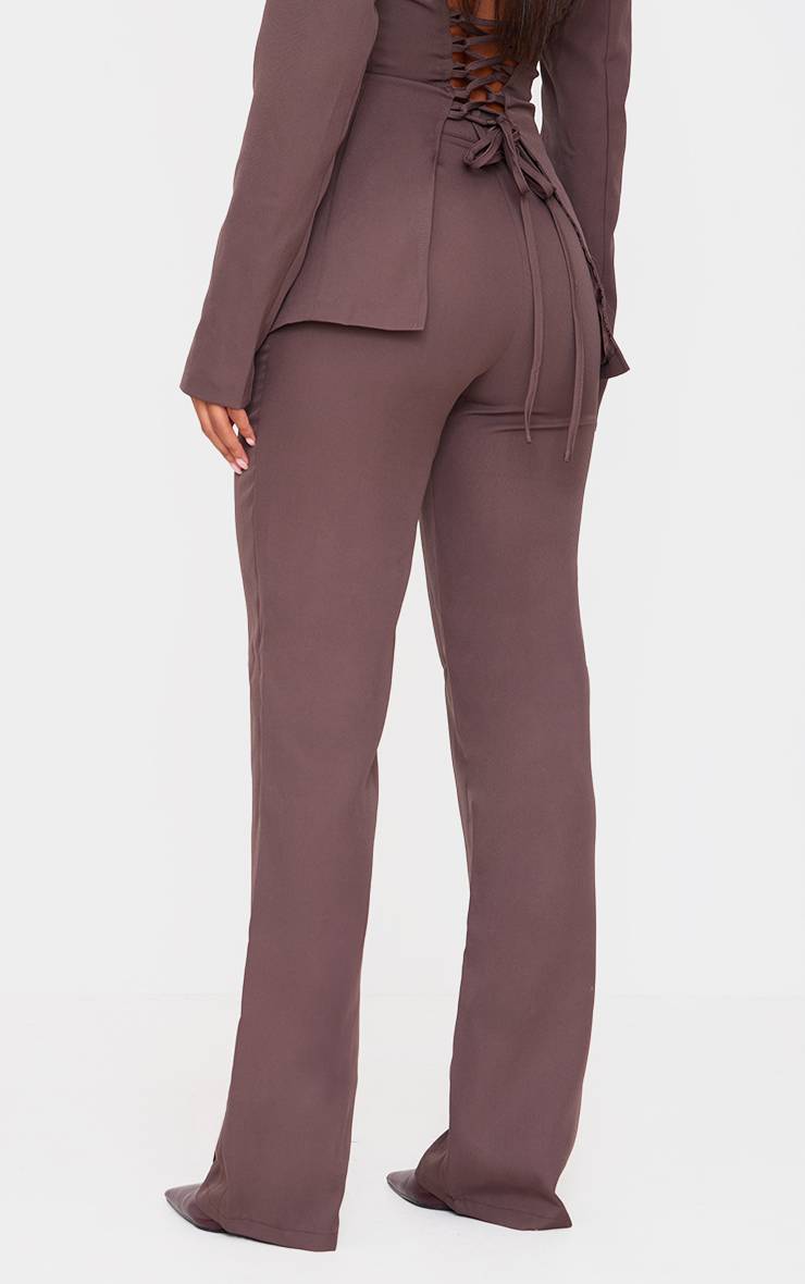 Chocolat Pantalon Large Taille Haute Tissé Et Structuré