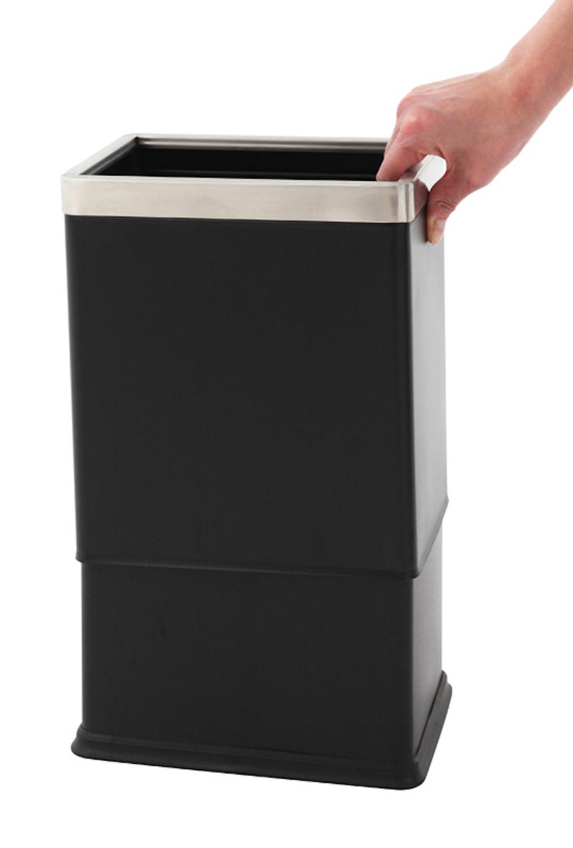 PROREGAL Dubbelwandige rechthoekige afvalbak van roestvrij staal 10 liter HxBxD 27,5 x 16,6 x 22,5 cm Zwart