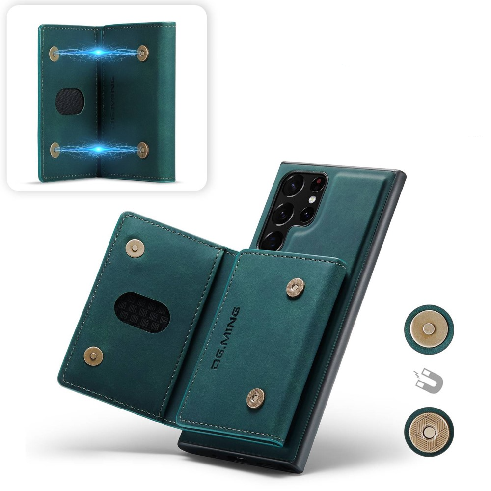 2in1 Samsung Galaxy S23 Ultra 5G Leder Hülle Wallet   Magnetisches Kreditkartenfach - Dunkelgrün