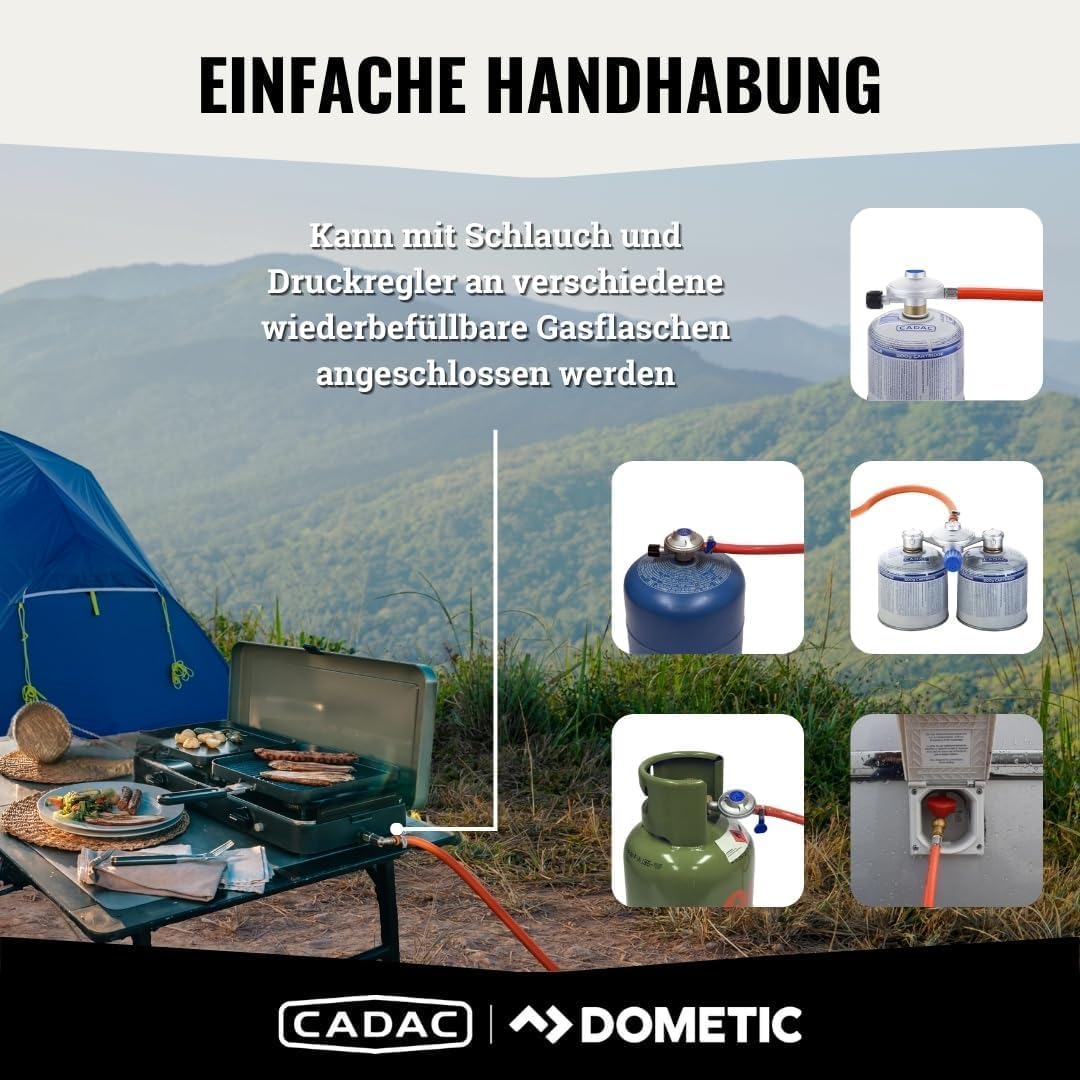 CADAC - 2-Cook 3 Pro Deluxe Camping Gasgrill - 50mBar - Stahl, Aluminium und Kunststoff - Gas-Campingkocher - inkl. Camping Kuchbuch & Transporttasche