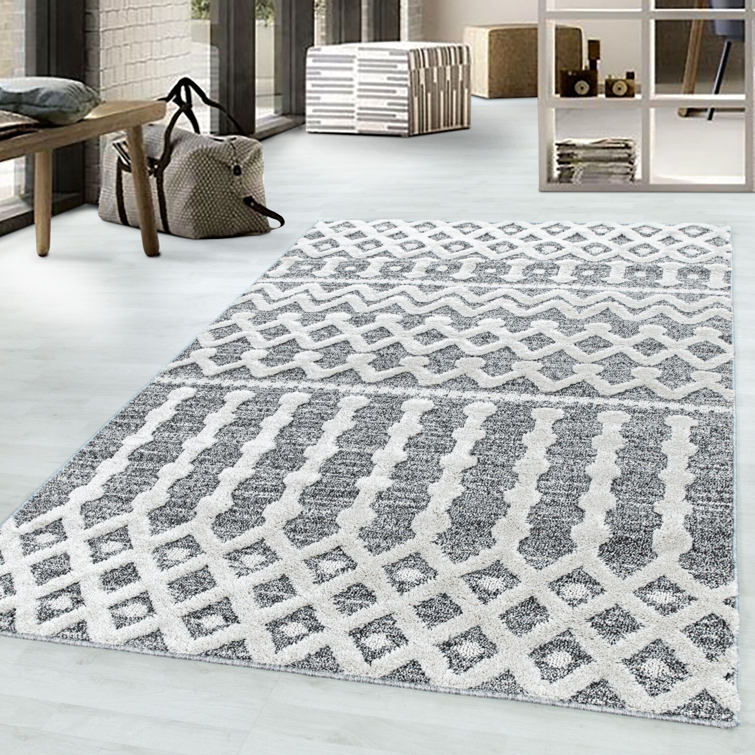 Modern Designer Elegante Teppich, Hoch-Tief Effekt 3D Boho Teppich, Pflegeleicht