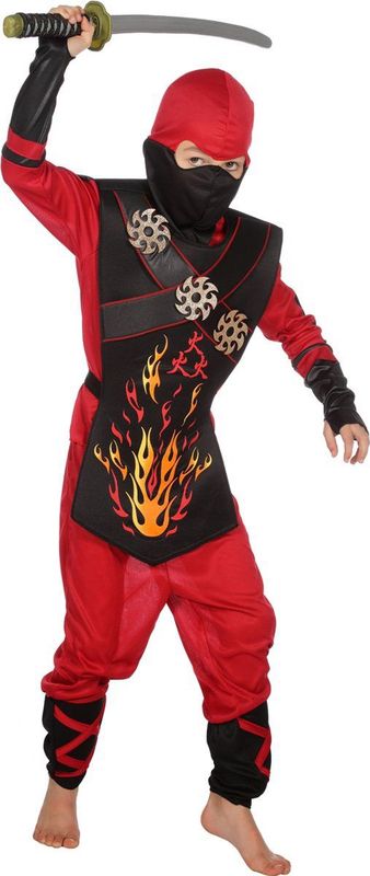 Ninja - Kostuum - Rood - Broek/Hes/Bovendeel/Kap