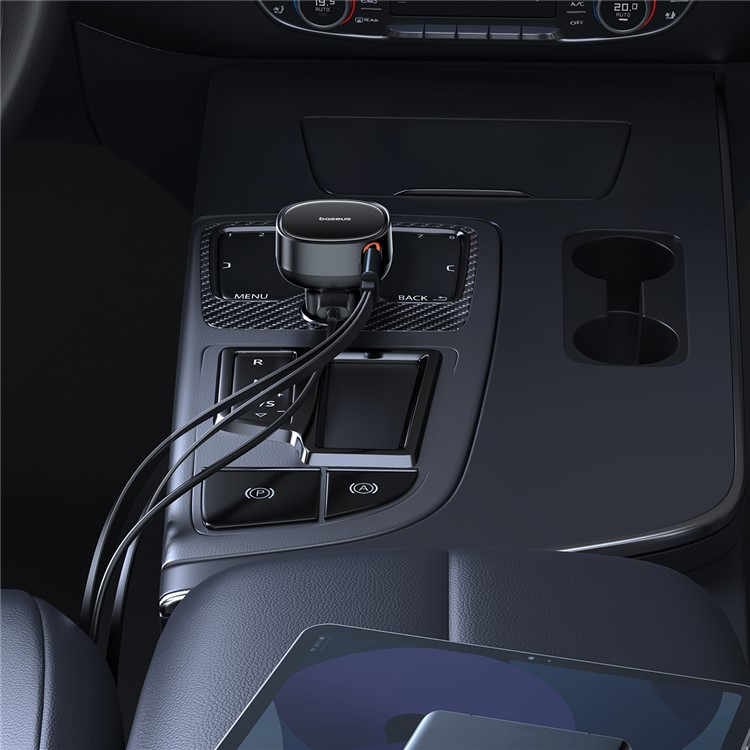 (60W) USB A Auto KFZ Ladegerät mit einziehbarem USB C / Lightning Kabel - Schwarz